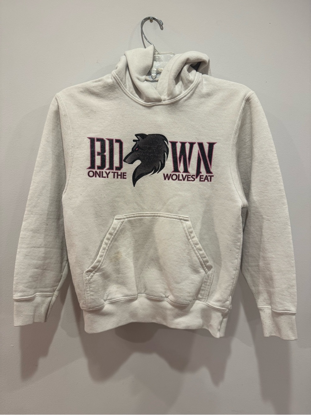 BDWN Wolves Graphic Hoodie - Off-White Youth Sweatshirt - Med